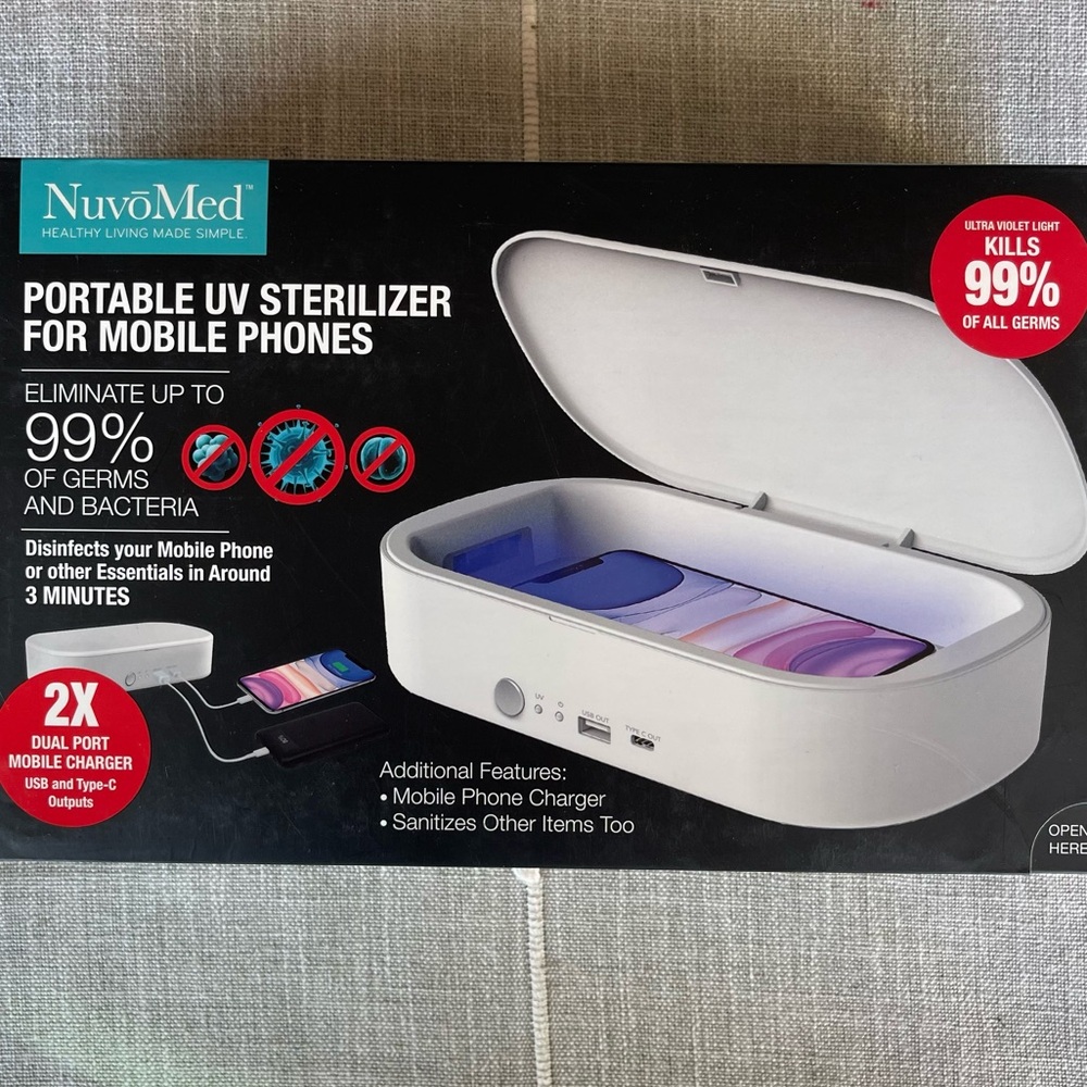 NuvoMed Portable Dual UV Sterilizer For Mobile Phones & Other Items Kills Germs